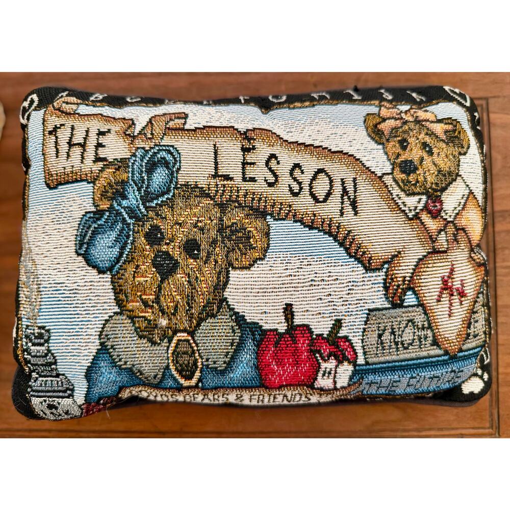 Vintage Tapestry Pillow “The Lesson” Teddy Bears & Friends School Theme
